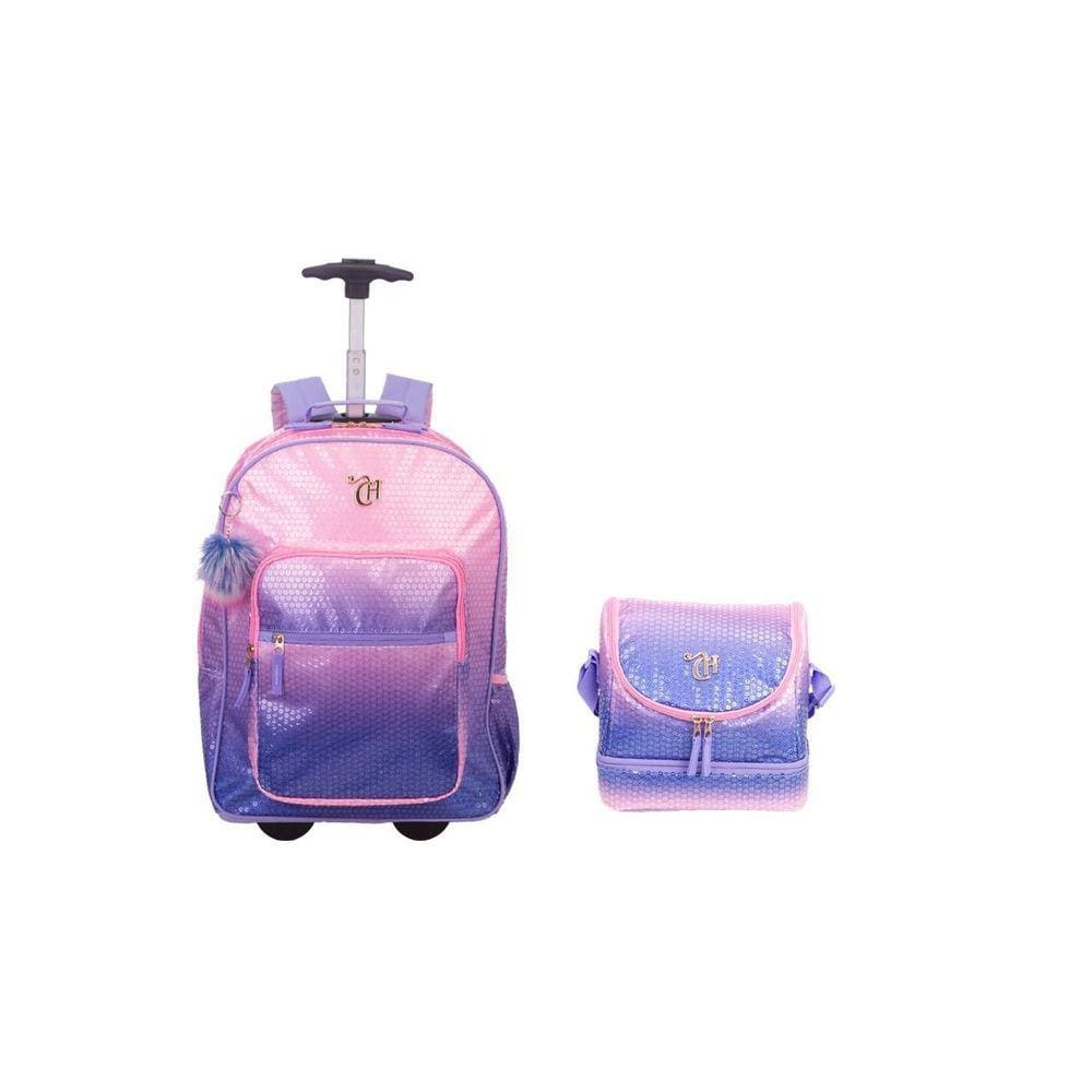 Kit Escolar Capricho Lantejoula Mochila De Rodas + Lancheira