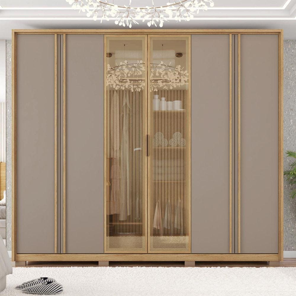 Guarda Roupa Casal 6 Portas 4 Gavetas Reflex Suburban Buriti/Cinza