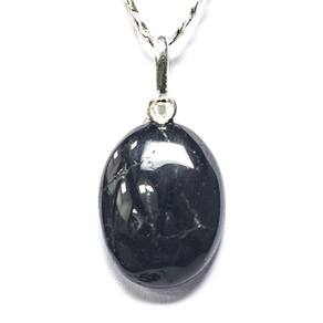 Colar Mini Cabochão Pedra Turmalina Preta 18mm Prata 950