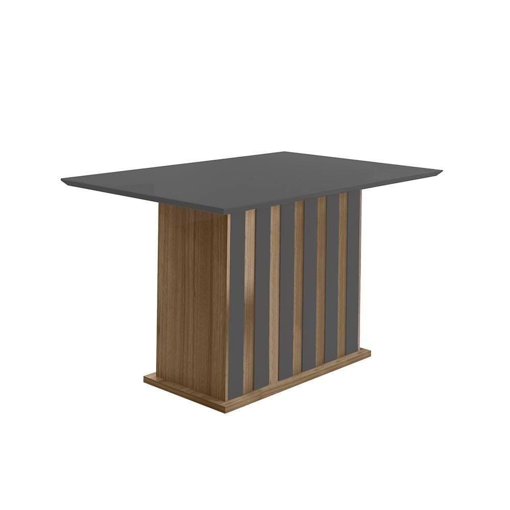 Mesa de Jantar 4 Lugares Tampo com Vidro Xangai Carvalho Grafite