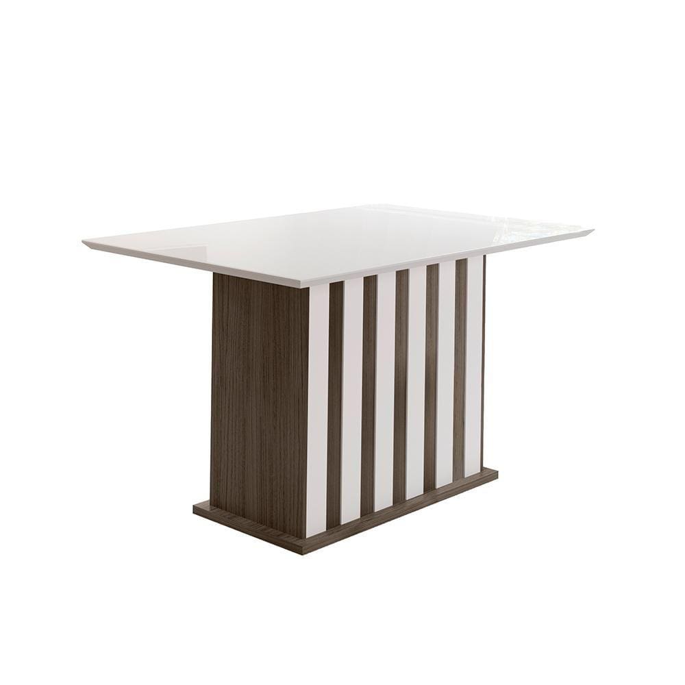 Mesa de Jantar 4 Lugares Tampo com Vidro Xangai Amendoa Off-White