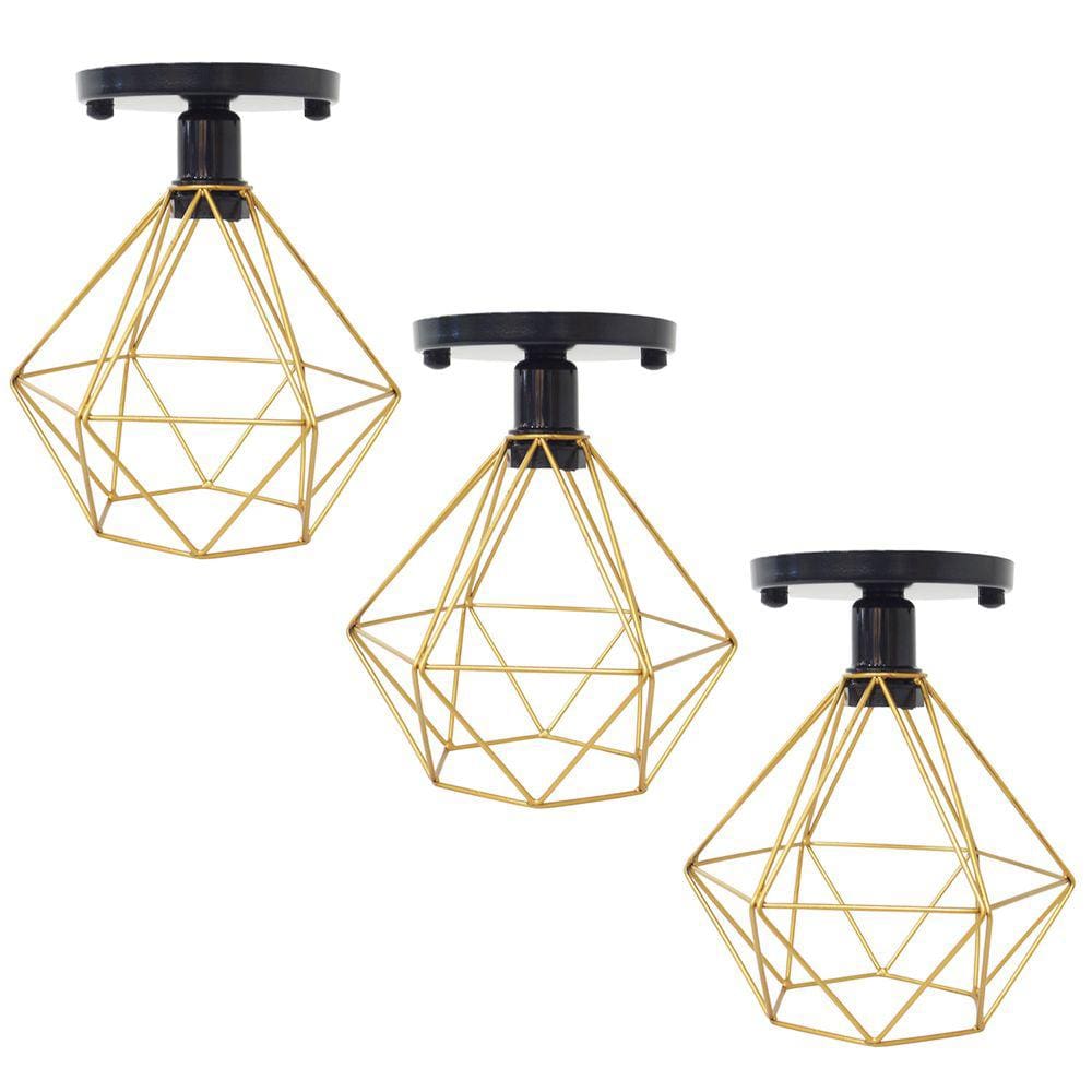 3 Lustres Teto Plafon Industrial Aramado Diamante Retrô Luminária Sobrepor Vintage Agp Ilumini