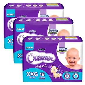 Kit 3 Fraldas Descartável Cremer Magic Care Jumbo XXG - 48 Tiras