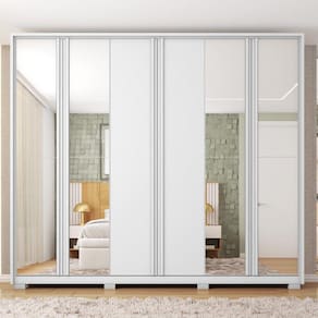 Guarda Roupa Casal com Espelho 6 Portas 4 Gavetas Suburban Branco Fosco
