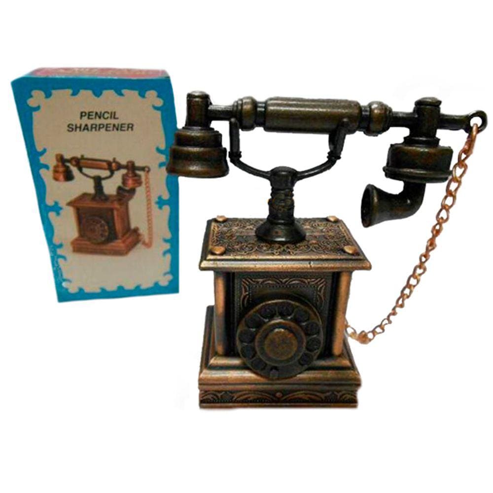 Apontador Miniatura em Metal Telefone Antigo Bronze - Die-Cast Colecionável 391