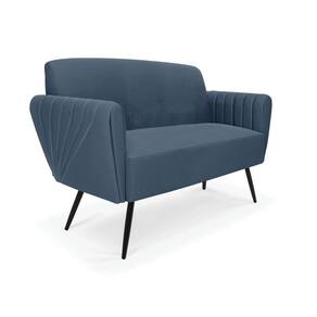 Sofá Namoradeira Pés Palito de Ferro Bruna Suede Azul Marinho - D`Rossi