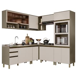Cozinha Completa de Canto 7 Peças Connect com Torre Quente 2 Fornos - Móveis Henn