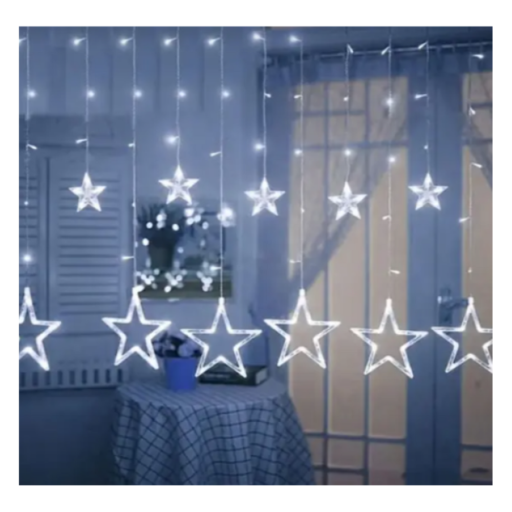 Cascata 138 Leds Branca Estrela Na Ponta 8F Tom M/F 127V