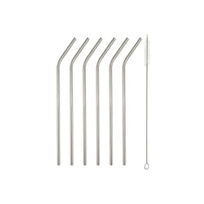 Kit 6 Canudo Curvo Inox Reutilizável Ecológico Fácil de Transportar Ideal para Bebidas em Geral e Escova