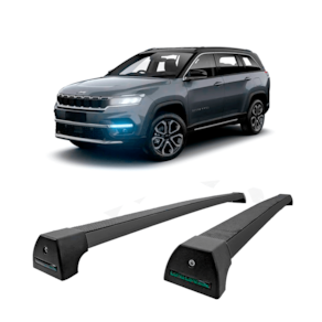 Rack de teto Long Life Sports alumínio preto Jeep Commander com Longarina Integrada 2022 até 2023.