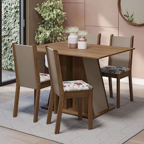 Conjunto Sala De Jantar Mesa Tampo De Madeira 4 Cadeiras Rustic/crema/hibiscos Sophie Madesa Rustic/crema/hibiscos