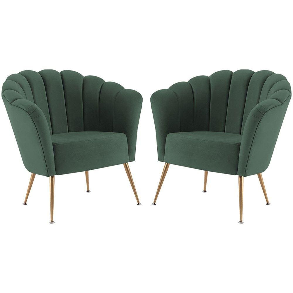 Kit 2 Poltronas Decorativas Pes Aço Dourado 7048 Veludo Verde Dmobiliario