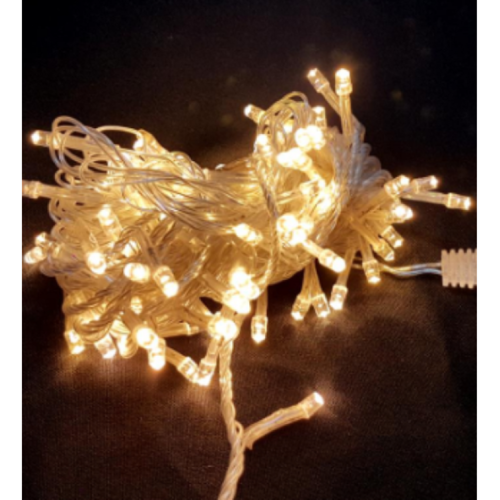 Cordão 100 Leds Warm Fio Transparente Tom. M/Mf