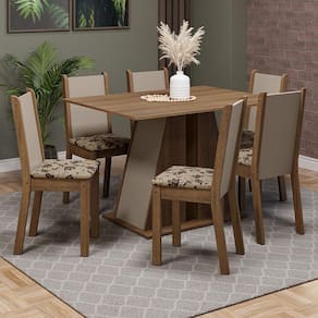 Conjunto Sala De Jantar Mesa Tampo De Madeira 6 Cadeiras Rustic/crema/bege Marrom Wendy Madesa Rustic/crema/bege Marrom