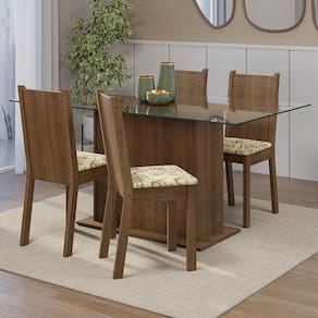 Conjunto Sala De Jantar Mesa Tampo De Vidro 4 Cadeiras Rustic/lírio Bege Espanha Madesa Rustic/lírio Bege