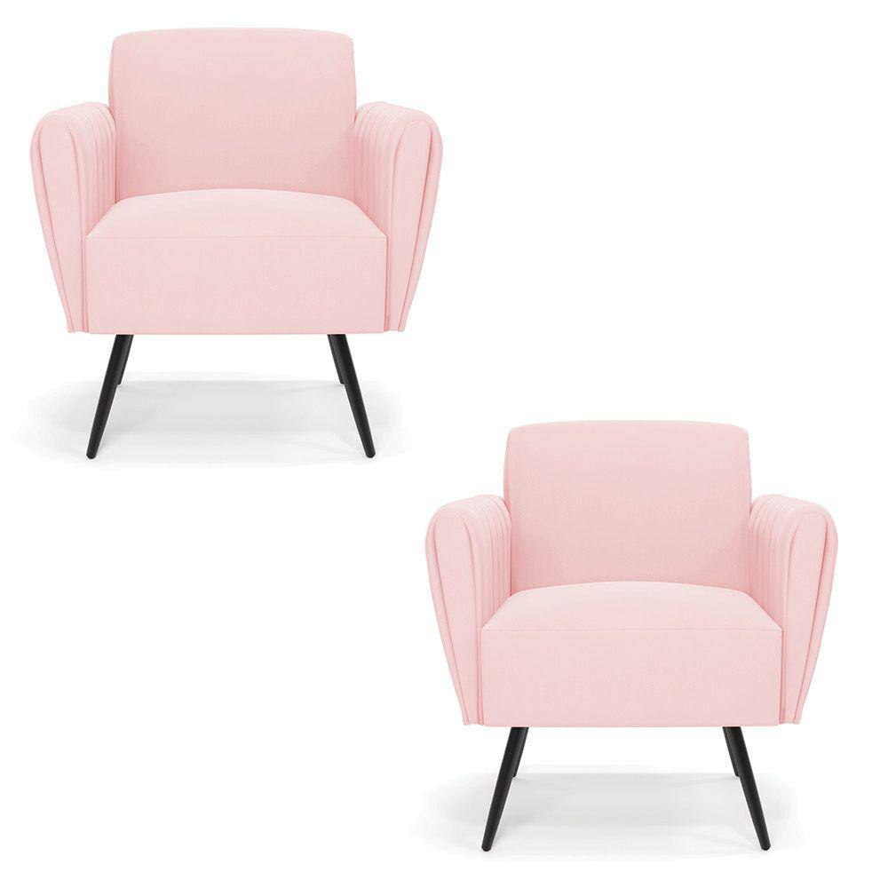 Kit 2 Poltronas Pés Palito de Ferro Bruna Suede Rosa Bebê - D`Rossi