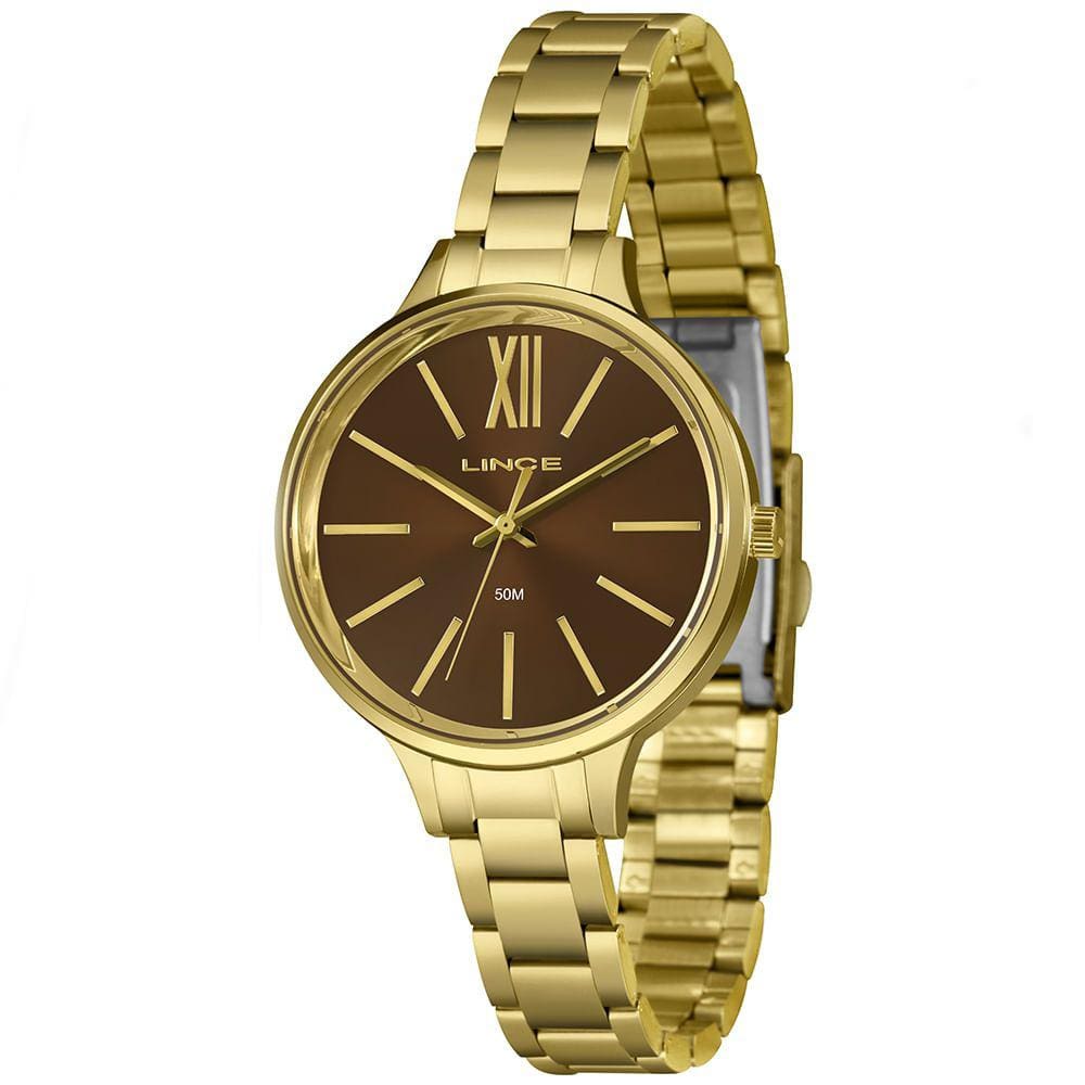Relógio LINCE feminino analógico marrom dourado LRGH192L38 N3KX