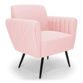 Poltrona Pés Palito de Ferro Bruna Suede Rosa Bebê - D`Rossi