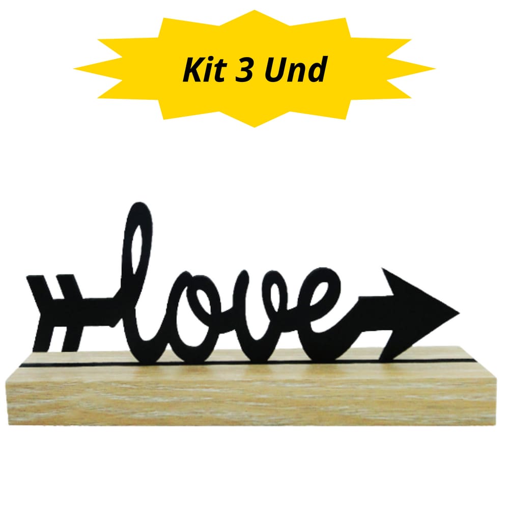 Kit 3 und - Enfeite de Mesa - Love - Base de Madeira