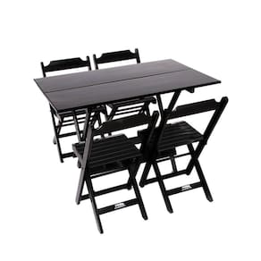 Jogo De Mesa Dobravel De Madeira 1,20x70 Com 4 Cadeiras Preto - Preto