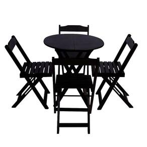 Conjunto De Mesa Dobravel De Madeira 60cm Redondo Com 4 Cadeiras Preto - Preto