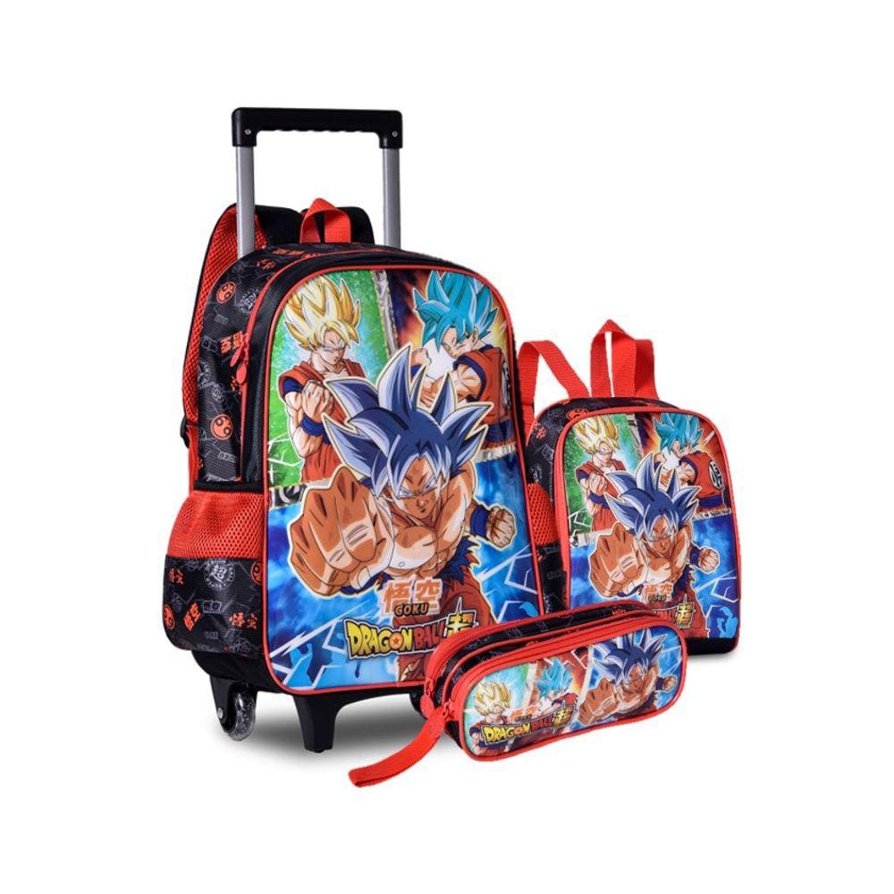 Kit Mochila Rodinhas + Lancheira + Estojo Dragon Ball Super