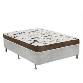 Cama Box Casal Suede Cinza + Colchão Casal Suede Marrom Orto Molas Ensacada 138x188x55