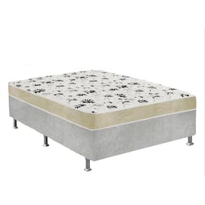 Cama Box Casal Suede Cinza + Colchão Casal Suede Bege Orto Molas Bonnel 138x188x55