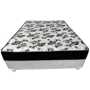 Cama Box Casal Suede Cinza + Colchão Casal Suede Preto Orto Molas Bonnel 138x188x55