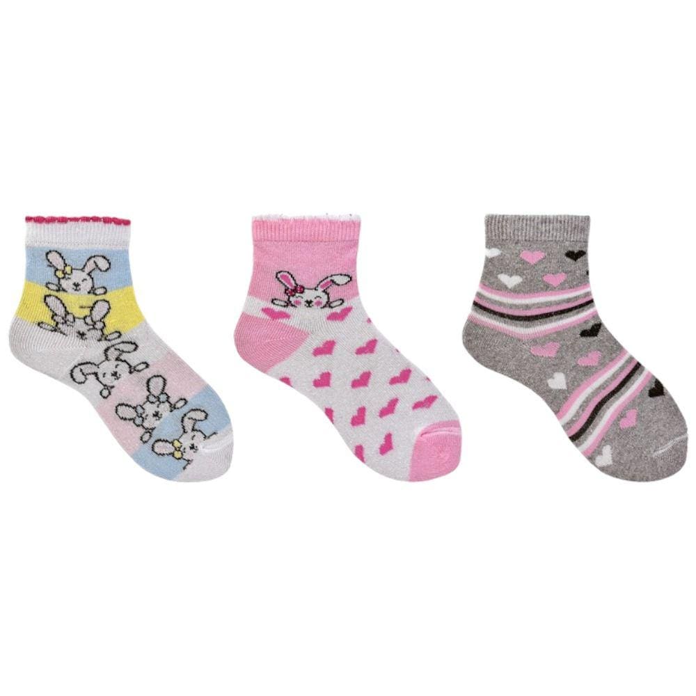Kit com 3 Meias Infantil Dallf Tema Coelho