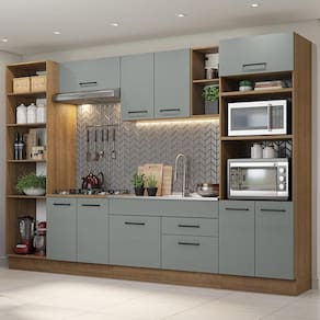 Armário De Cozinha Completa 330cm Rustic/cinza Agata Madesa 02 Rustic/cinza