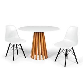 Conjunto Mesa de Jantar Redonda Talia Amadeirada Branca 100cm com 2 Cadeiras Eames Eiffel Base Preta - Branco