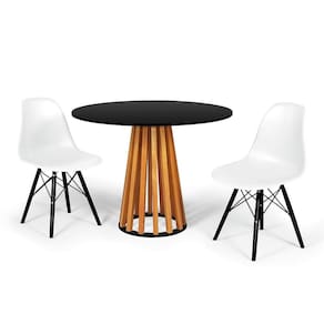 Conjunto Mesa de Jantar Redonda Talia Amadeirada Preta 100cm com 2 Cadeiras Eames Eiffel Base Preta - Branco