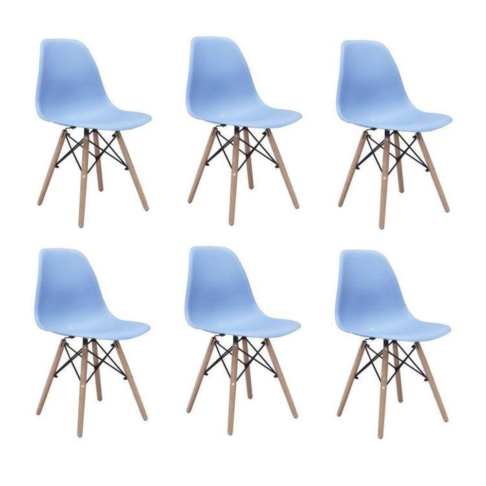 Conjunto 6 Cadeiras Eiffel Pp Base Madeira Azul Bali