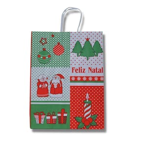 Sacola Feliz Natal (17,5X8,5X21,5Cm) C/ 10 Un.