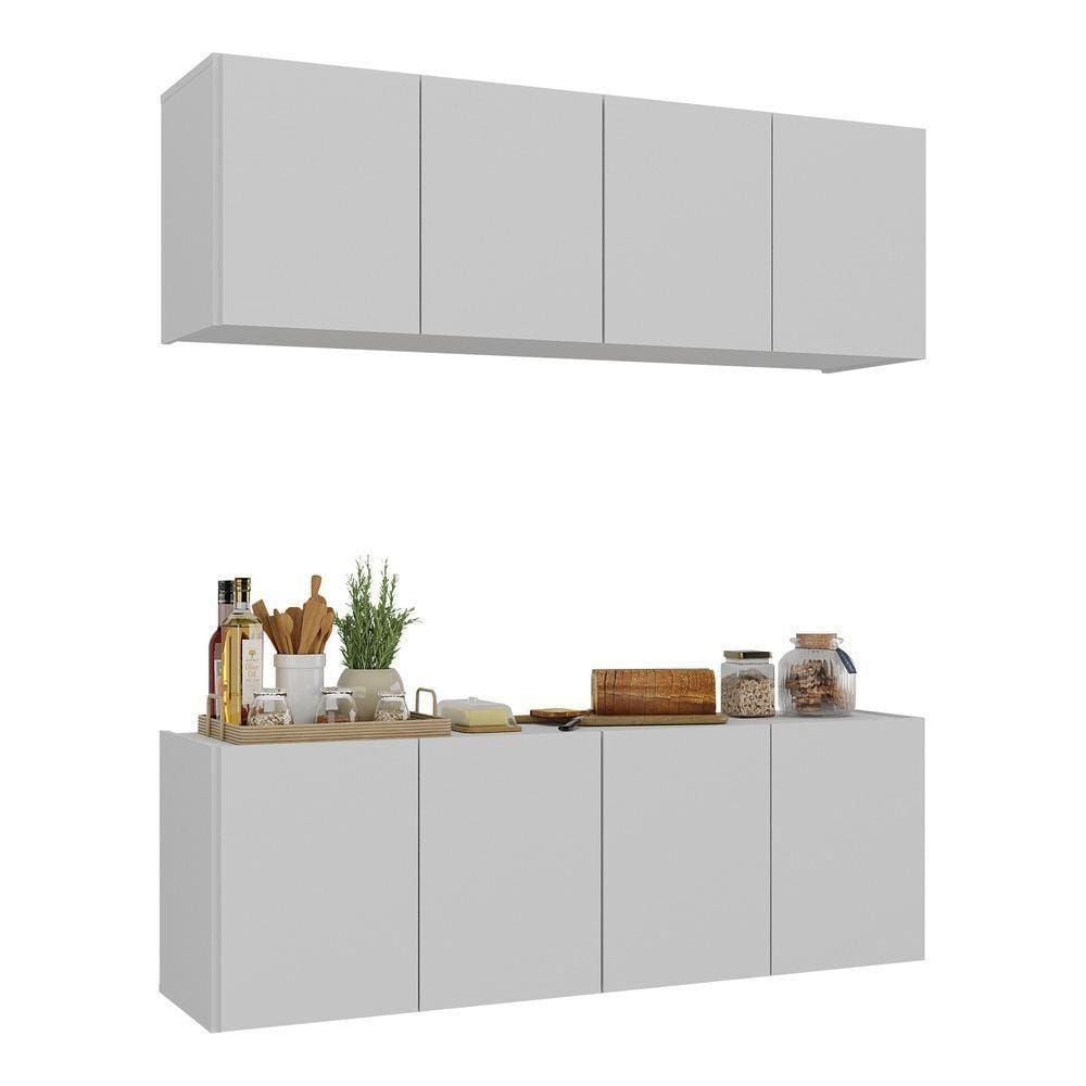 Kit Armário De Cozinha E Balcão 4 Portas Multimóveis Mp2161 Branco Branco