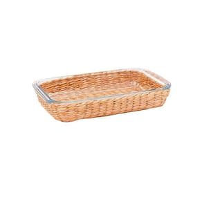 Travessa Vidro Boro Suporte Rattan 34 cm Mimo Style