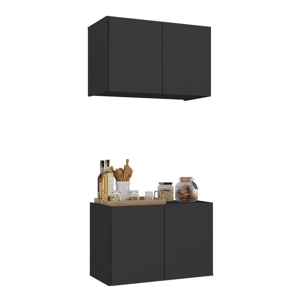 Kit Armário De Cozinha E Balcão 2 Portas Multimóveis Mp2163 Preto Preto