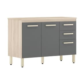 Balcão De Cozinha Gabinete Pia 120cm 3 Portas e Cr20238 Avena-grafito