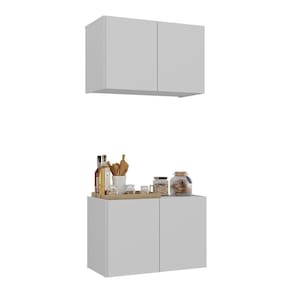 Kit Armário De Cozinha E Balcão 2 Portas Multimóveis Mp2163 Branco Branco