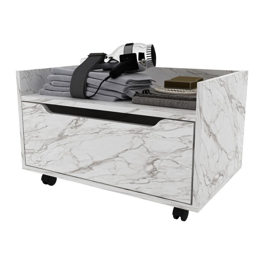 Gabinete Banheiro 60cm Com 1 Gaveta E Rodízios Multimóveis Cr10124 Mármore Branco Mármore Branco