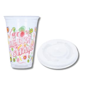 Kit C/ 100 Un Copo P/ Milk Shake 440 Ml + 100 Un Tampa S/ Furo P/ Copos 440,550 E 660 Ml