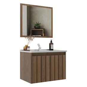 Gabinete Banheiro 60cm Com Espelheira E Cuba Multimóveis Cr10104 Noce Noce
