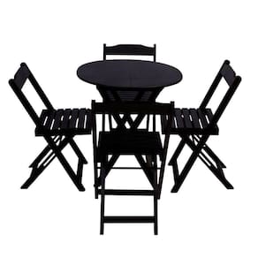 Jogo De Mesa Dobravel De Madeira 60cm Redondo Com 4 Cadeiras Preto - Preto