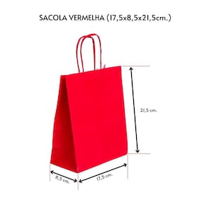 Sacola Para Presente Kraft Vermeha 17,5X8,0X21,5 C/ 10 Un.