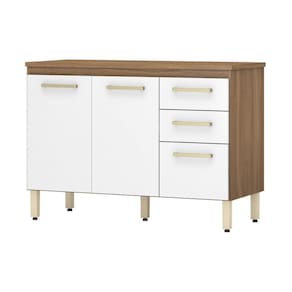 Balcão De Cozinha Gabinete Pia 120cm 3 Portas e Cr20238 Amêndola-branco