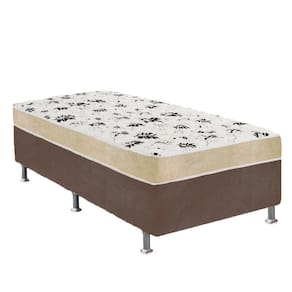 Cama Box Solteiro Suede Marrom + Colchão Solteiro Suede Bege Orto Molas Ensacada 88x188x55