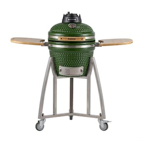Churrasqueira Kamado Pequeno Da Rasco Verde C/ Grelha Aço Inox, Suporte E Mesas. Serve Até 5 Pessoas Verde