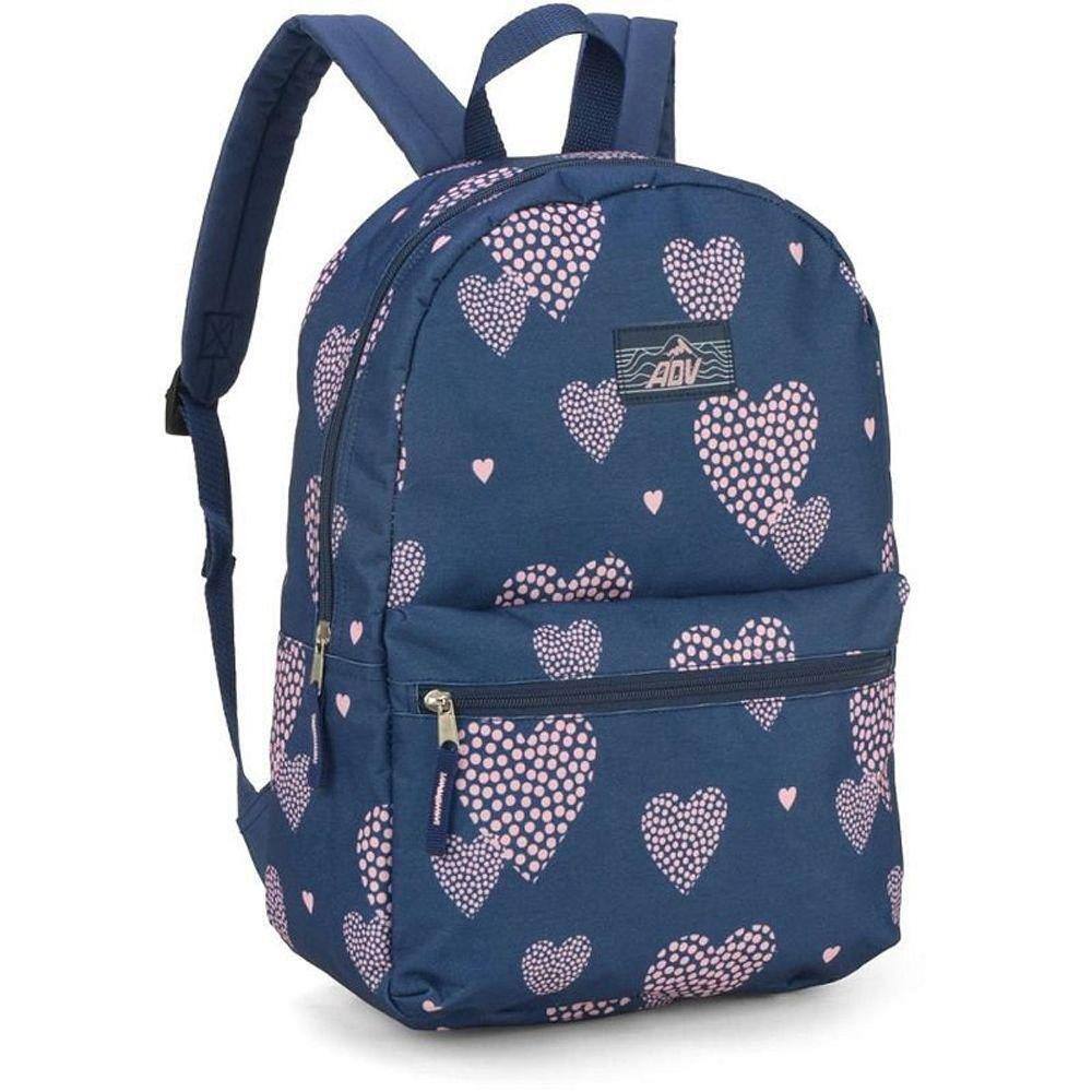 Mochila Escolar Coração Azul Esccuro Adv