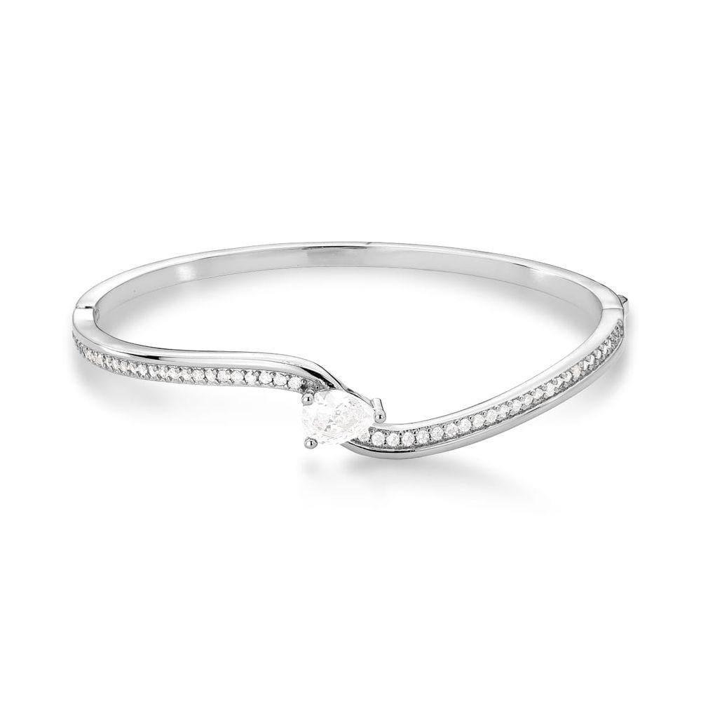 Bracelete curvo com cristal em gota branca banhado a ródio-Zarpellon